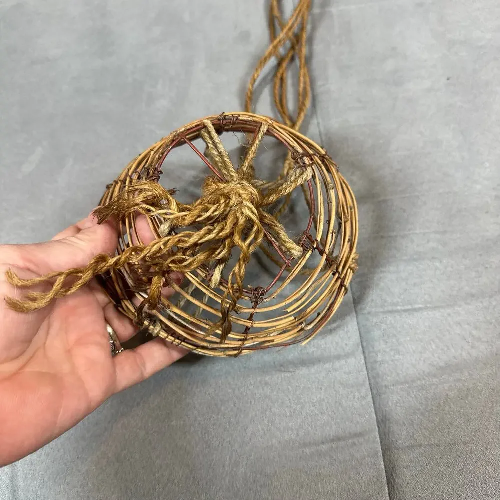 Small Woven Hanging Plant Basket Rope Sticks Handmade Minimalist Boho Natural
